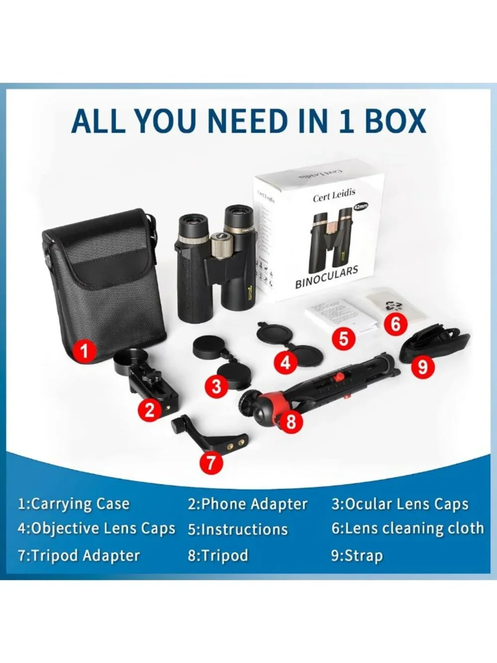 High-Powered 8x42 HD Binoculars with Phone Adapter & Tripod - Waterproof